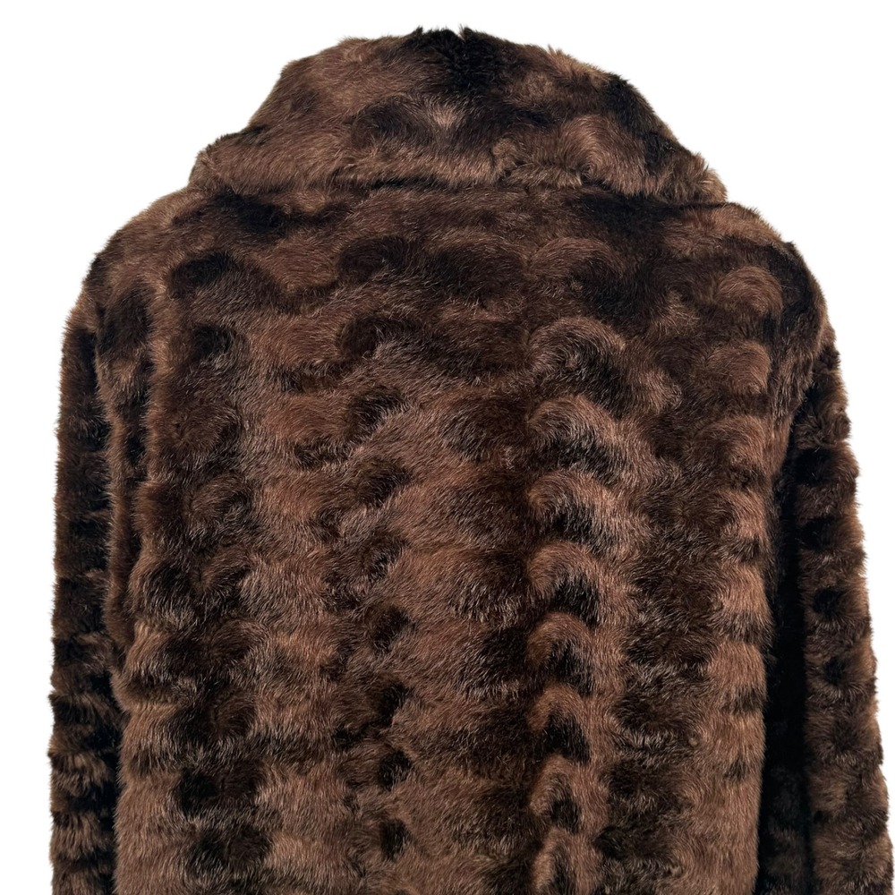 Vintage Dennis Basso Brown Faux Fur Coat Lapel Collar Winter Womens size M‎ - Picture 10 of 16